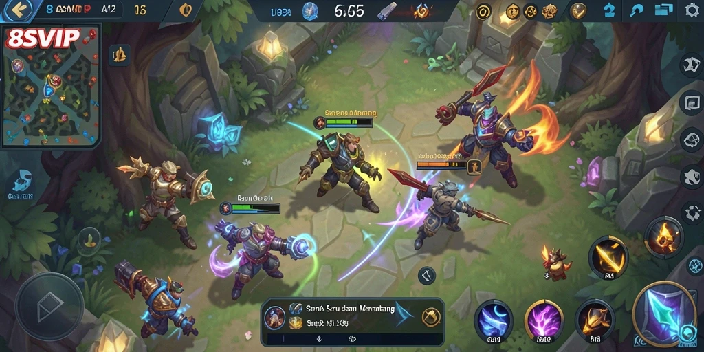 Tampilan gameplay menyerupai pertarungan tim yang intens.