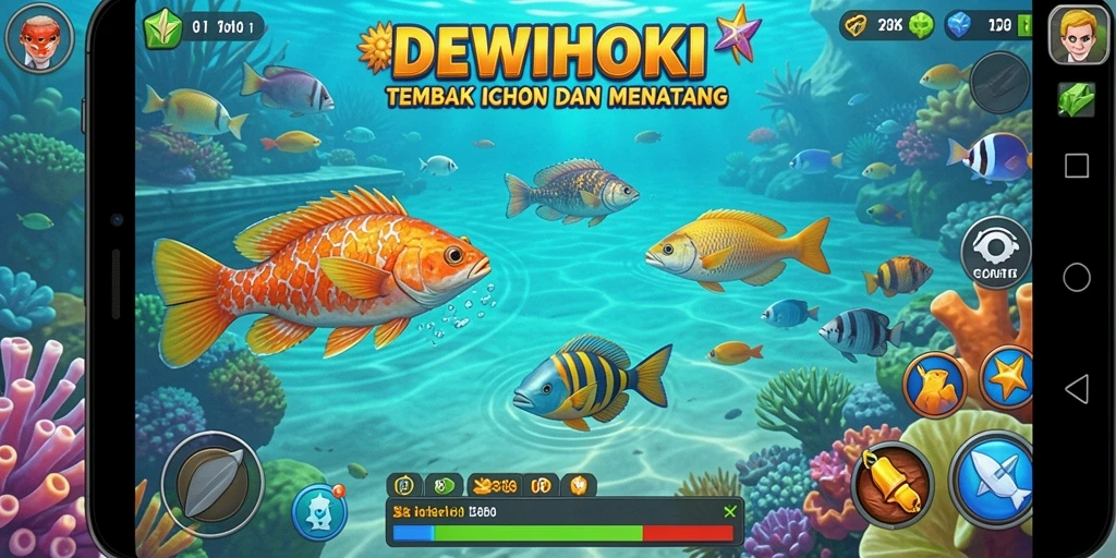 Screenshot DEWIHOKI menampilkan aksi tembak ikan yang seru.
