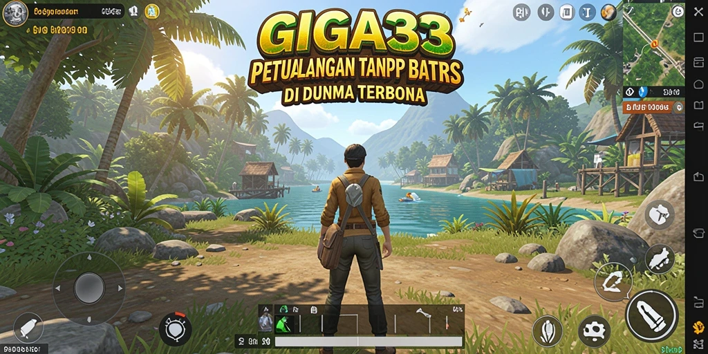 Screenshot gameplay GIGA33 yang menunjukkan dunia yang luas dan beragam.
