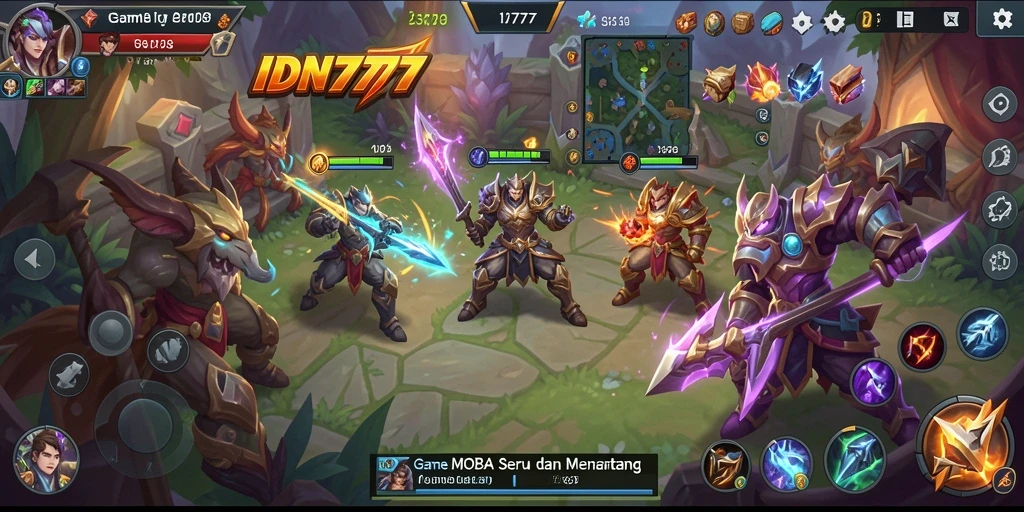 Tangkapan layar aksi intens dari gameplay MOBA IDN777.