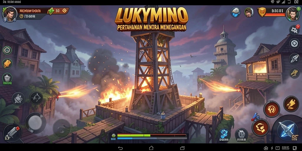 Screenshot utama LUKYMINO menampilkan aksi berintensitas tinggi dalam Tower Defense.