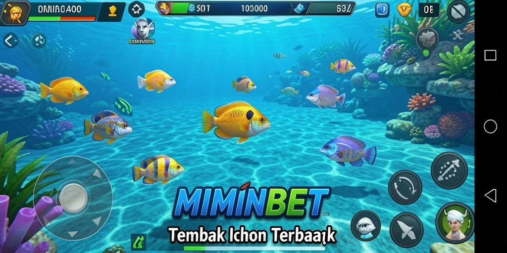 Screenshot gameplay MIMINBET menampilkan aksi seru menembak ikan.