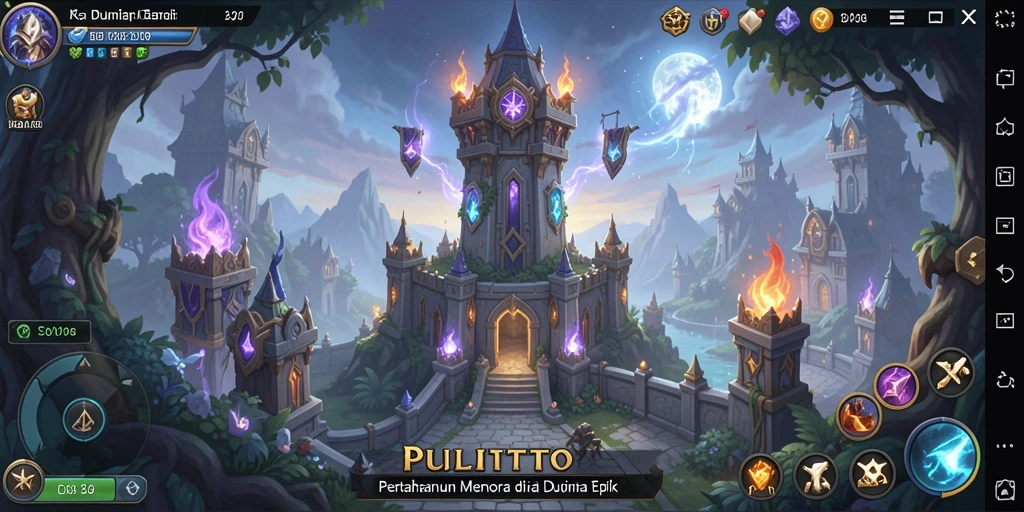 Screenshot gameplay menunjukkan strategi menara yang mendebarkan.