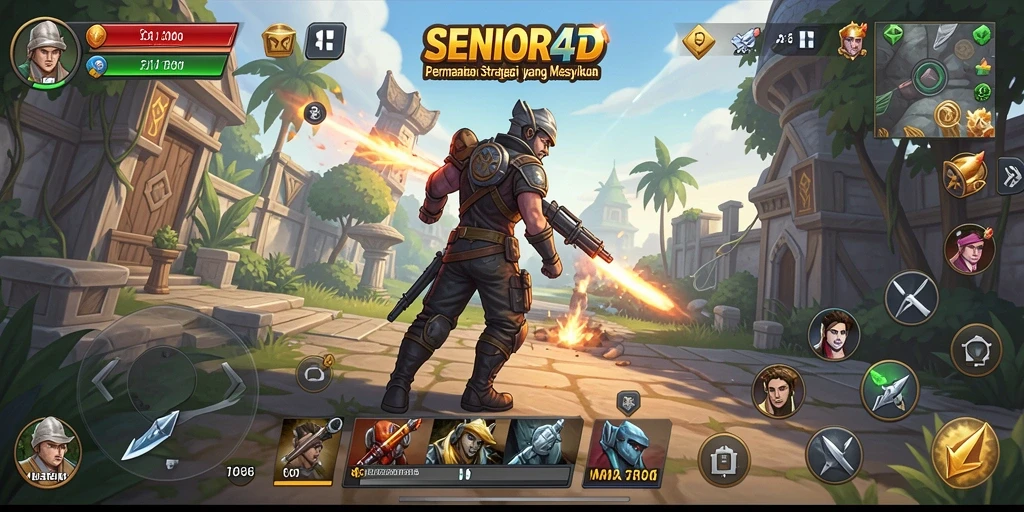 Tangkapan layar gameplay <strong>SENIOR4D</strong> menunjukkan pertempuran strategi yang seru dan mendebarkan.