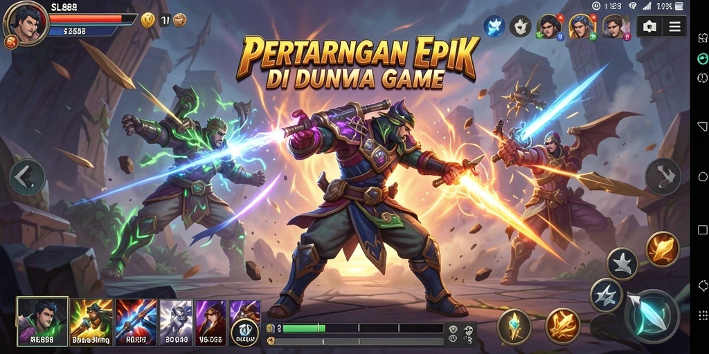 Screenshot gameplay SL888 menampilkan pertarungan seru dengan karakter berbeda.
