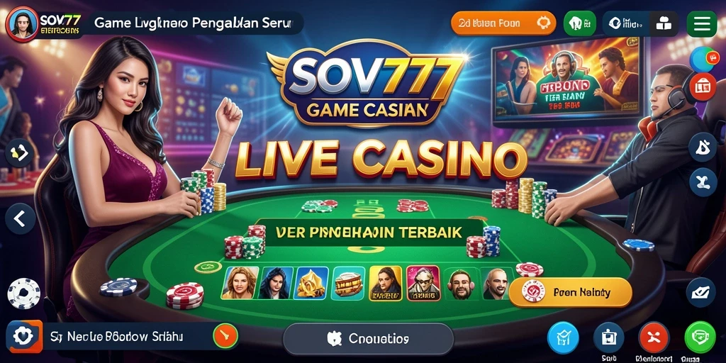 Screenshot menunjukkan dealer sedang berinteraksi dengan pemain dalam permainan Live Casino.